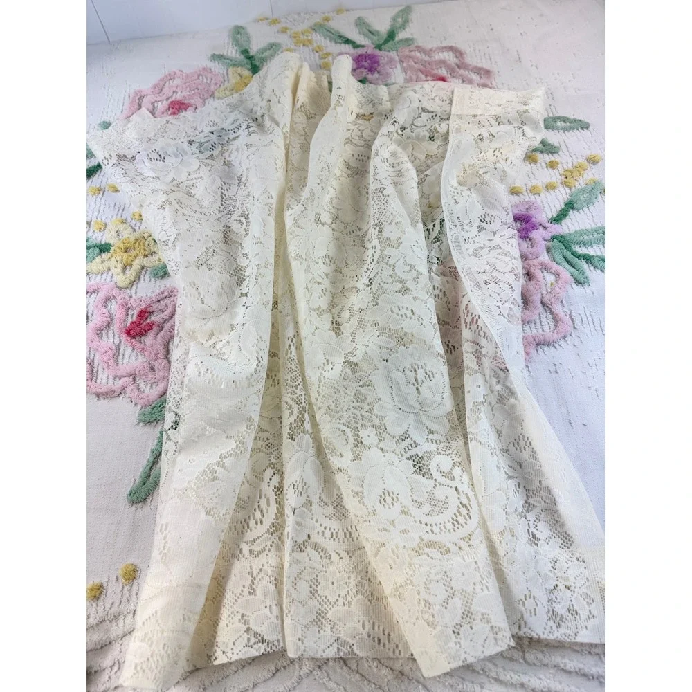 Vintage Elizabeth Gray Lyla Tailored Lace Curtains 60x30 Ecru 3 Panels NOS